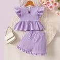 thumbnail image 4 of vigerkar Little Girls 2 Piece Outfits Cute Floral Embroidered Sets Ruffle Solid Color Tank Top and Shorts Summer Set (Purple, 2-3 Years), 4 of 7