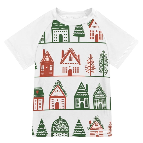 FORMRS Boys Rash Guard with Short Sleeves UPF 50  Swim Shirts Sizes 3-12T, White Christmas House