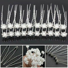 20 40pcs Pearl Flower Diamante Crystal Hair Pins Clips Prom