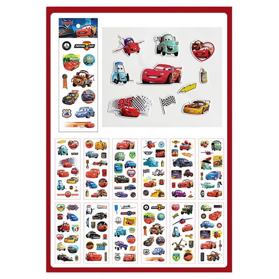Lightning Car McQueen 3D Bubble Cartoon Stickers - 12 Unique Sheets (Approx 144 Total)| Non-Toxic | Kids Party Favors & Craft Décor