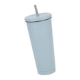 thumbnail image 4 of Taza de café de 750 ml, taza de viaje de acero inoxidable con aislamiento, tapa y pajita, para bebidas frías y calientes, para viajes, casa, camping, oficina, color azul claro, 4 of 12