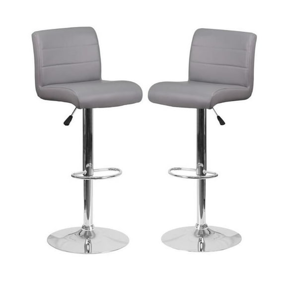 Home Square Vinyl Upholstery Bar Stool in Gray Finish - Set of 2