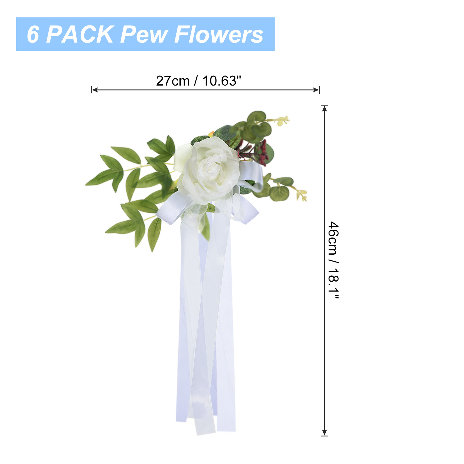 Wedding Aisle Decorations Pew Flowers for Wedding Ceremony Chair Floral Decoration Artificial Flowers, White 6 Pack