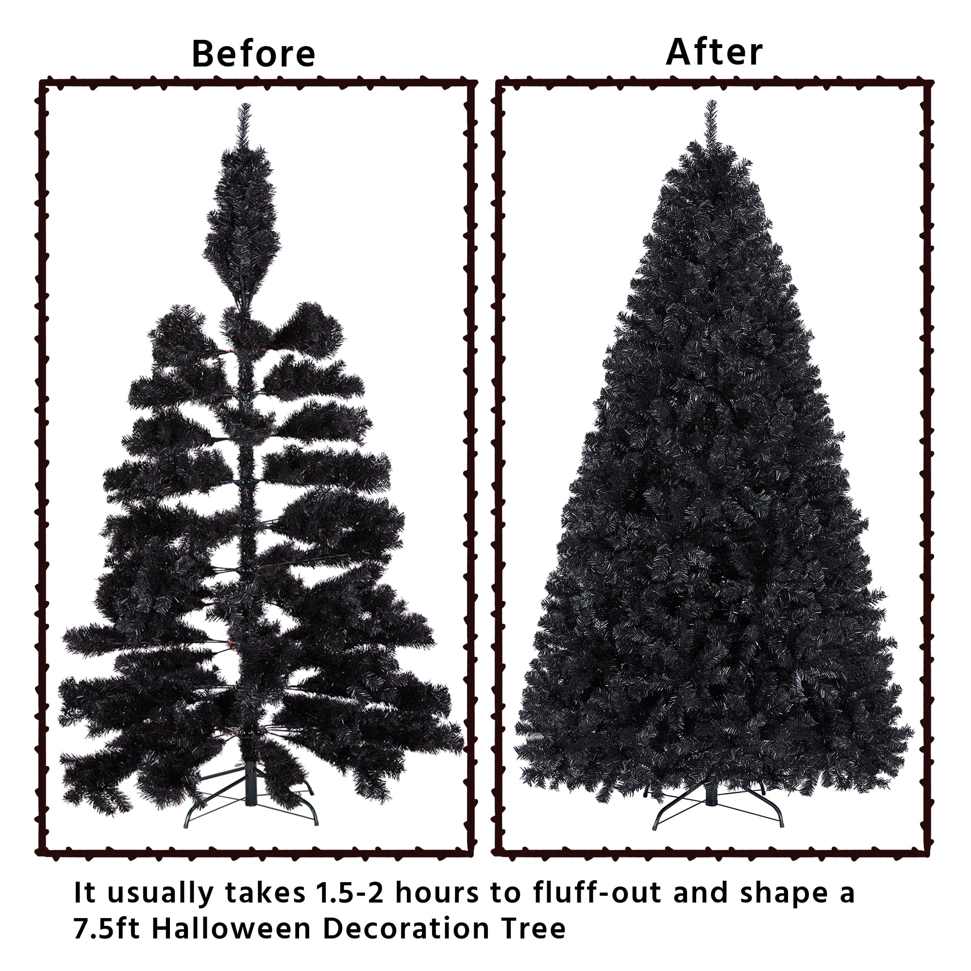 Alden Design 7.5FT Lifelike Artificial Christmas Tree with Hinged Branches, Foldable Stand and PVC Tips, Black