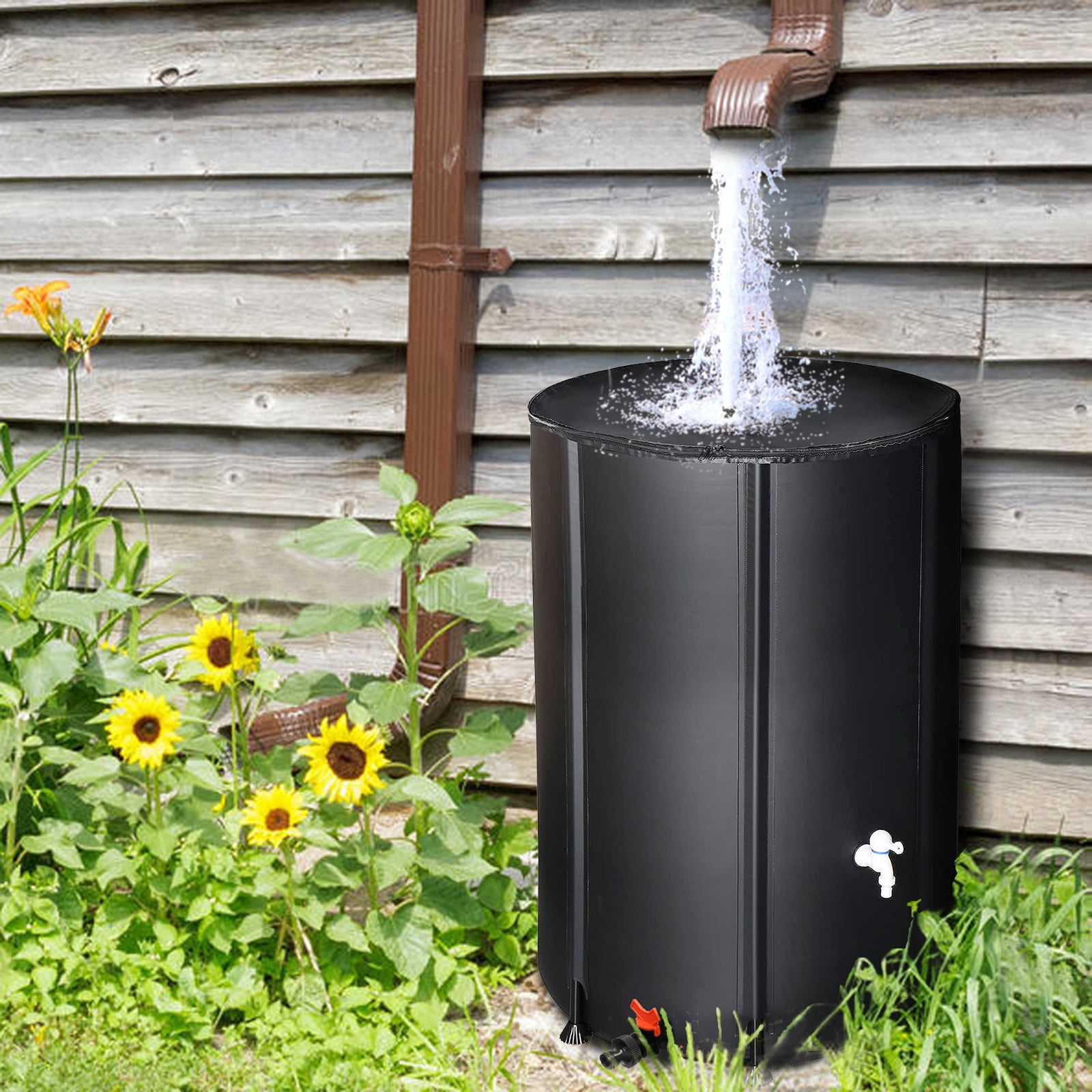 Ktaxon 100 Gallon Collapsible Rain Barrel, Portable Water Storage Tank - Black