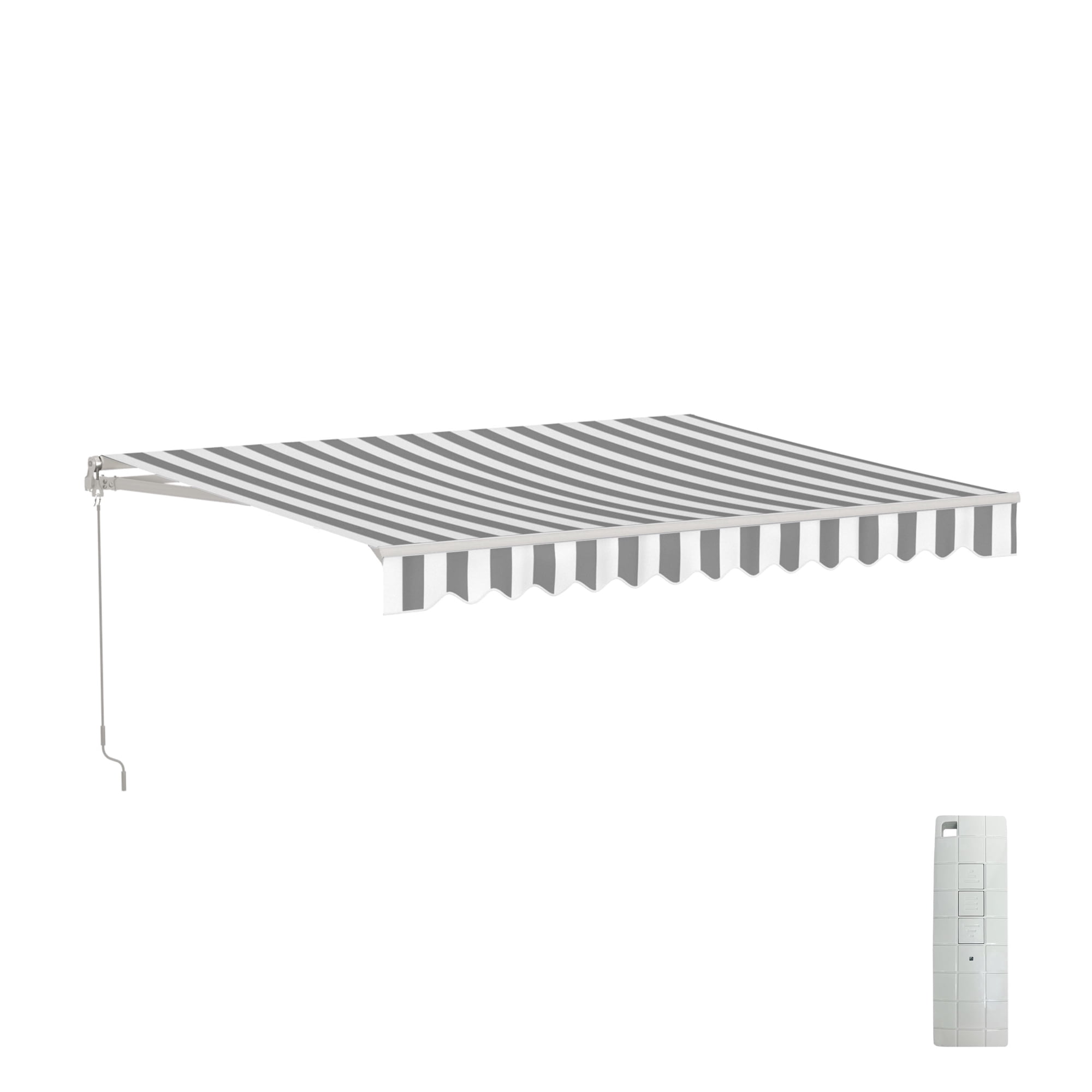 ALEKO 10 x 8 ft Grey White Striped Motorized Retractable Patio Awning
