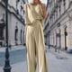 thumbnail image 5 of Algodón pierna ancha cuello redondo damas casual camisa pantalones conjunto color sólido atuendo diario FLhrweasw Nuevo, 5 of 9