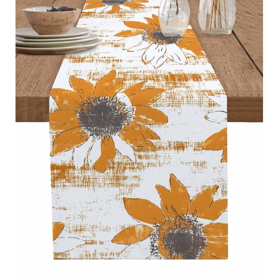 Orange Spring Floral Table Runner 90 Inches, Summer Flowers Botanical Vintage Bed Runner Dresser Scarves Tabletop for Indoor Outdoor Parties/Ceremony/Banquet, 13" x 90"