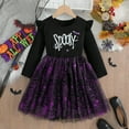 thumbnail image 2 of shoper Girls Halloween Tutu Dress Long Sleeve Ruffled Bat Print Mesh Skirt with Bow Toddler Party Outfit for 1-8 Years Comfortable Casual Wear, 2 of 8