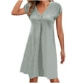 thumbnail image 1 of Jusqu'à 65 % de Réduction! Robes d'Été Mode pour Femmes 2024 Grande Taille Col en V Décontracté Bouton Manches Courtes Mini Robe, 1 of 5