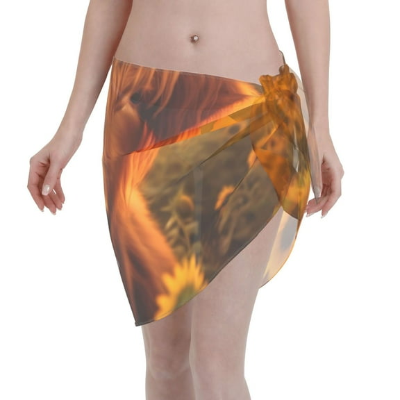 Disketp Vintage Sunflower Cow B Women Swimsuit Cover Up Short Chiffon Summer Beach Sarong Bikini Wrap Skirt Bathing Suit