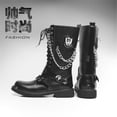 thumbnail image 5 of Botas altas de desierto para hombre, botas de moto de cuero, moda masculina, cinturón gótico, botas con cadena Punk 46, 5 of 5