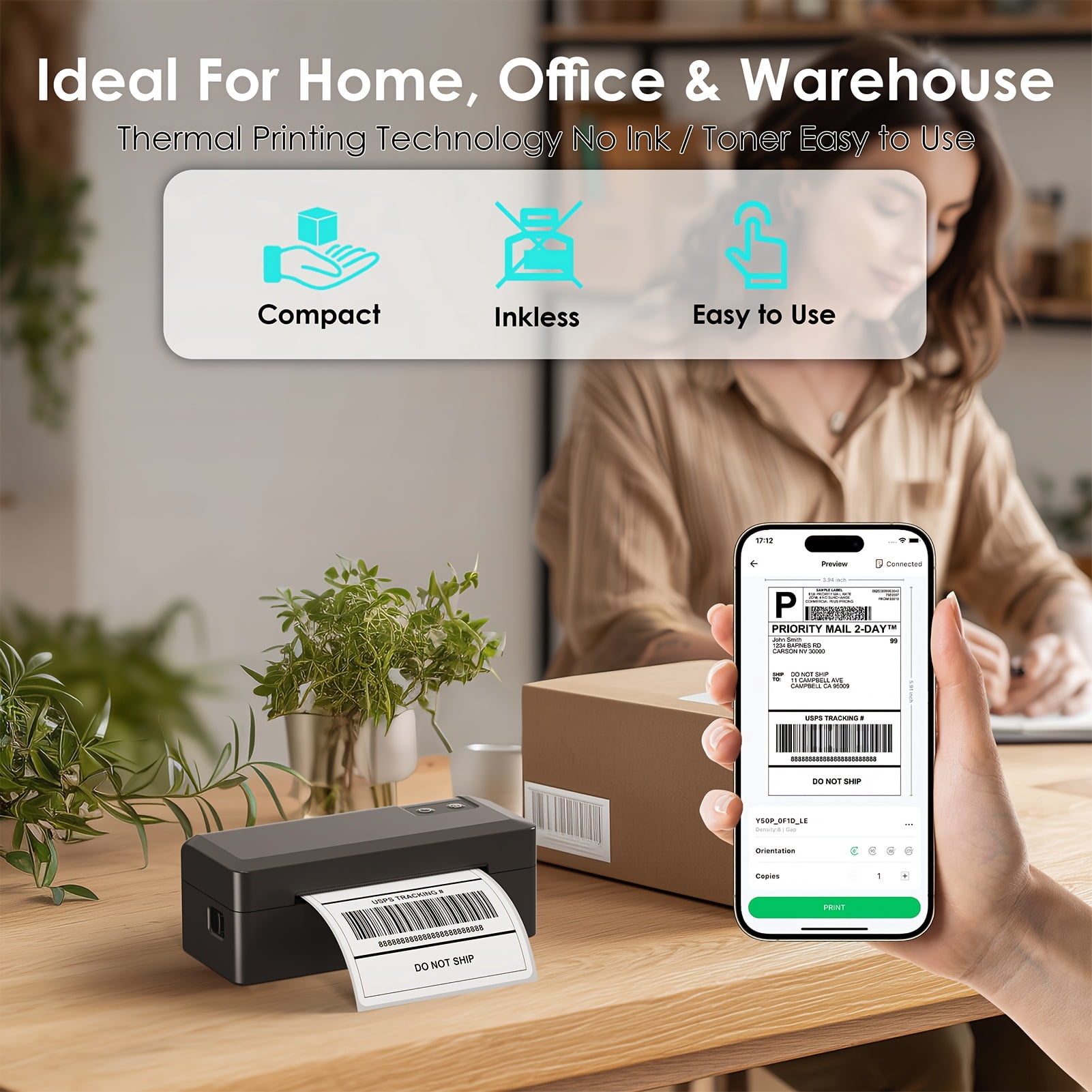 Wireless Thermal Label Printer: 4x6, Compact Desktop, Black, Effortless Use with iPhone Android Windows – for Shipping & Mailing, Ideal for Small Business & Home Office - FANRUINA