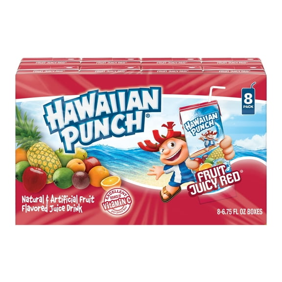 PR Hawaiian Punch Red Juice, 8 pack, 54oz, Shelf Stable, Light, Cardboard Box, Good for Kids (Pack of 2)