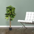 thumbnail image 5 of 4ft Fiddle Leaf Fig Tree Artificial, Faux Fig Tree w/ 75 Leaves & 3 Trunks, Fake Ficus Lyrata Plant Real Touch Technology, Ideal for Home Office Indoor Decoration, 5 of 10