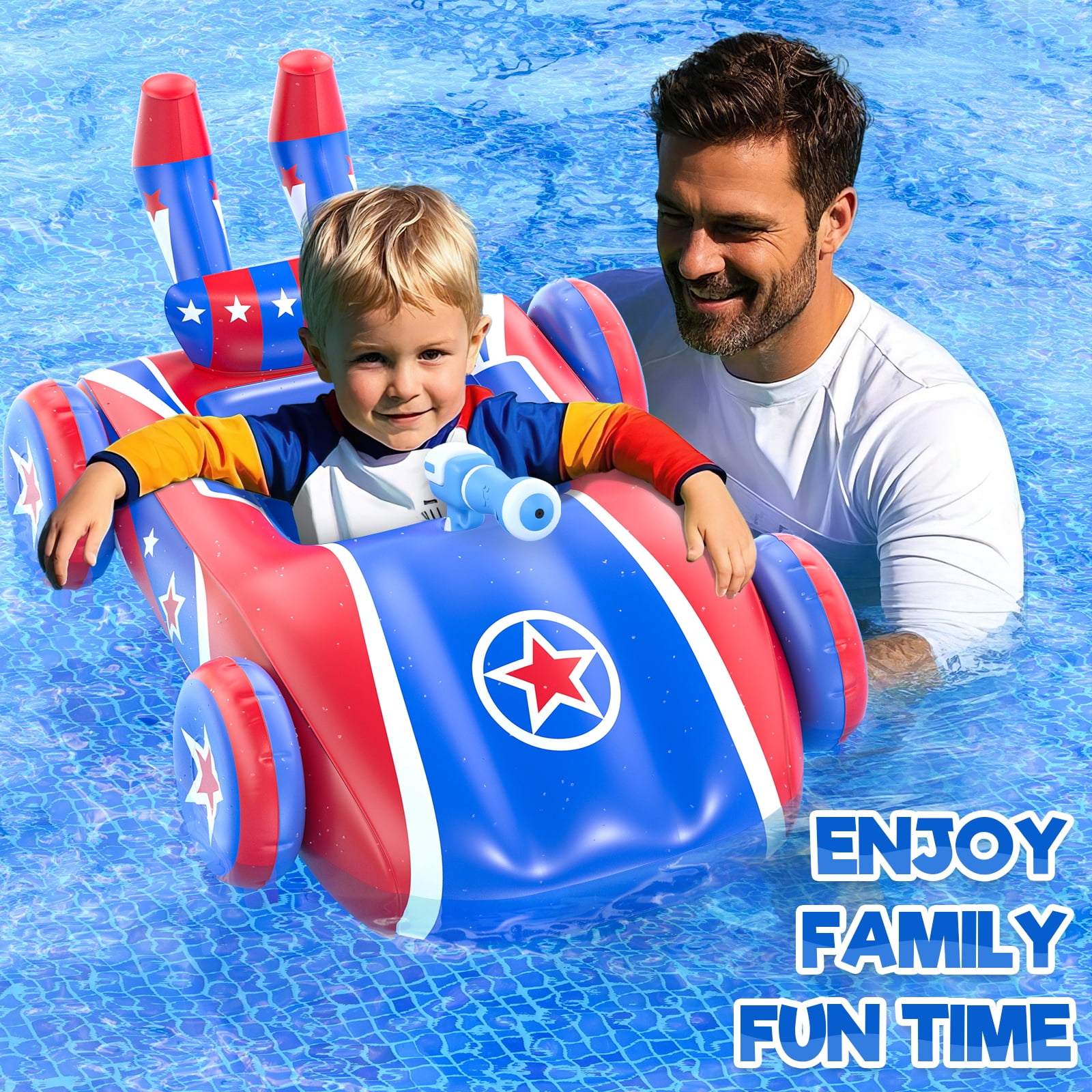 Kids Pool Floats with Water Gun, Car Toddler Inflatable Pool Toys for Kids Age 3-8 Years Old, Summer Outdoor Water, Beach, Swimming Pool Toys Gift