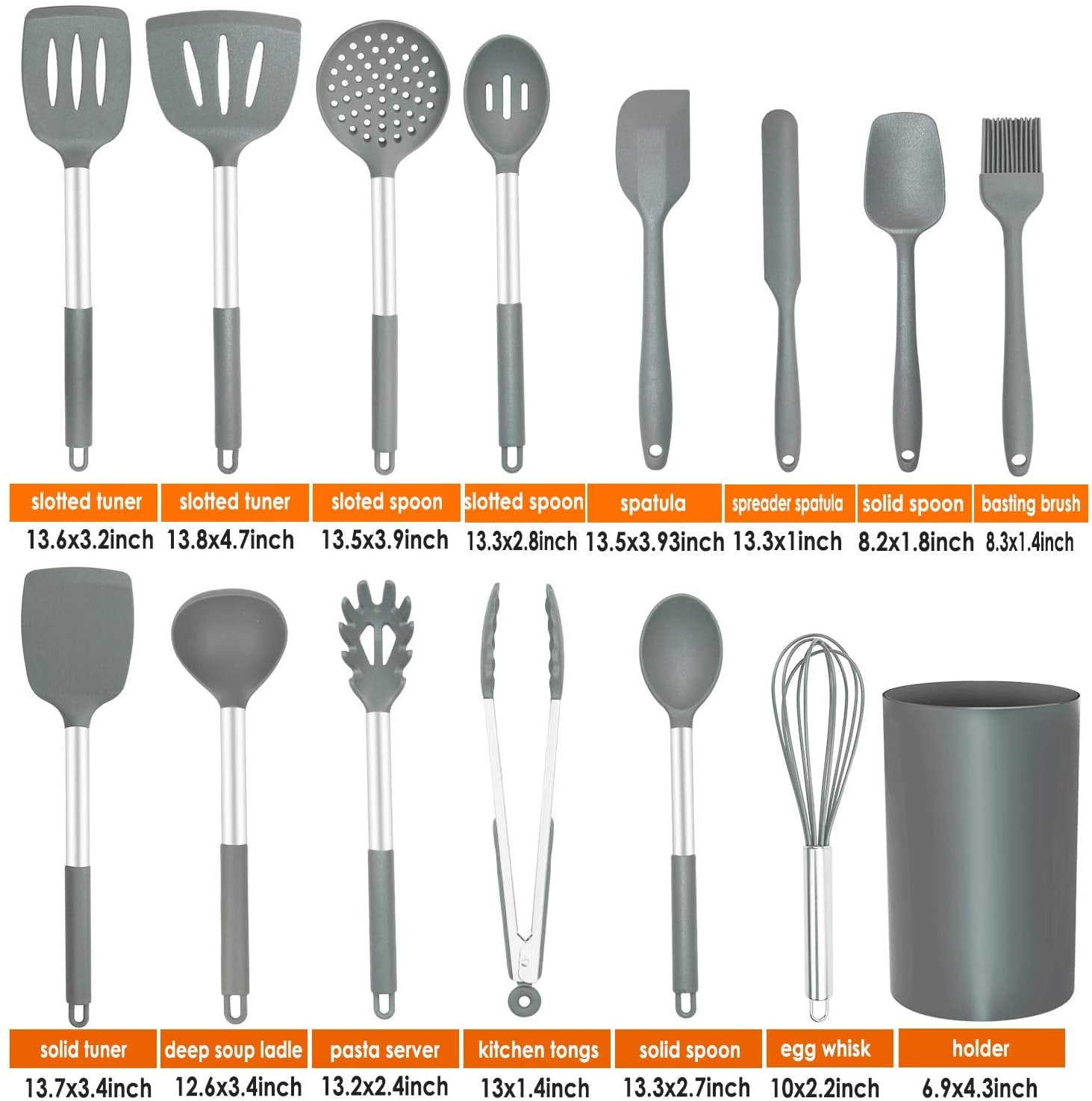 Kitchen Utensil Set-Silicone Cooking Utensils-Kitchen Gadgets & Spoons for Nonstick Cookware-Silicone and Stainless Steel Spatula Set-Best Kitchen ...