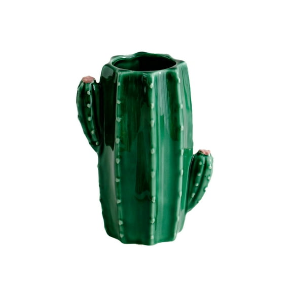 Creative Cactus Ceramic Flower Vase,6.6 inch Farmhouse Rustic Vase,Small Flower Terracotta Vases for Home Decor, Living Room, Table, Shelf，Green