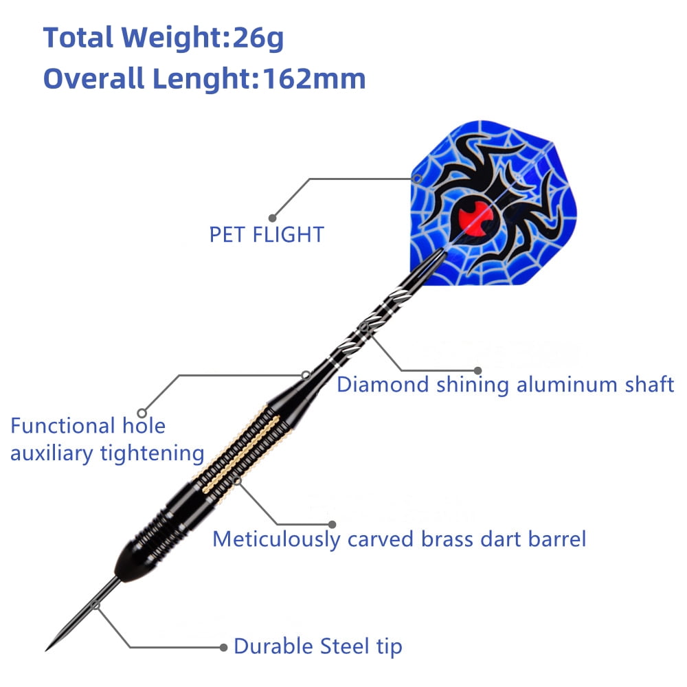 26g Professional Steel Tip Darts Set, 3Pcs Heavy Duty Brass Barrel Darts with Nylon Shaft Protector & Dart Case