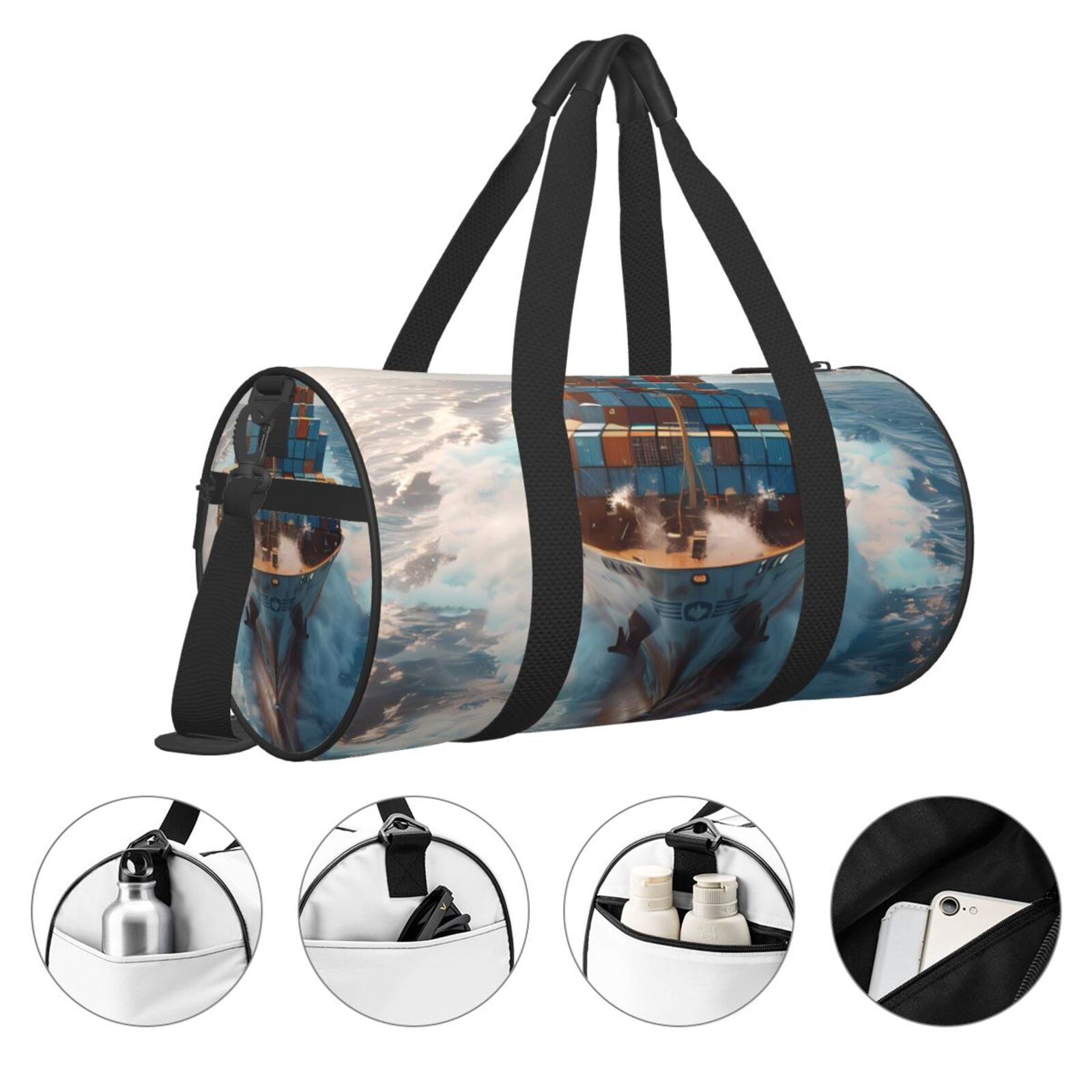 Vsdgher Cargo Ship At Sea 45L Foldable Duffel Bag, Sports Gym Bag,Overnight Bag, Portable Weekender Bag for Airplanes