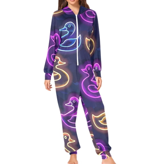 Neon Ducks Adult's Hoodie Onesie Jumpsuit One-Piece Pajamas with Zipper Unisex for Holiday S