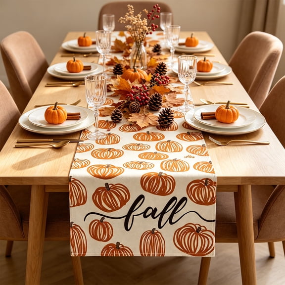 72 Inch Thanksgiving Table Runner & Banner, Farmhouse Harvest Dining Table Linen, Autumn Holiday Party Home Decor