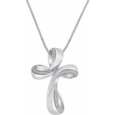 1/6 Carat T.W. Diamond Sterling Silver Fashion Cross Pendant, 18