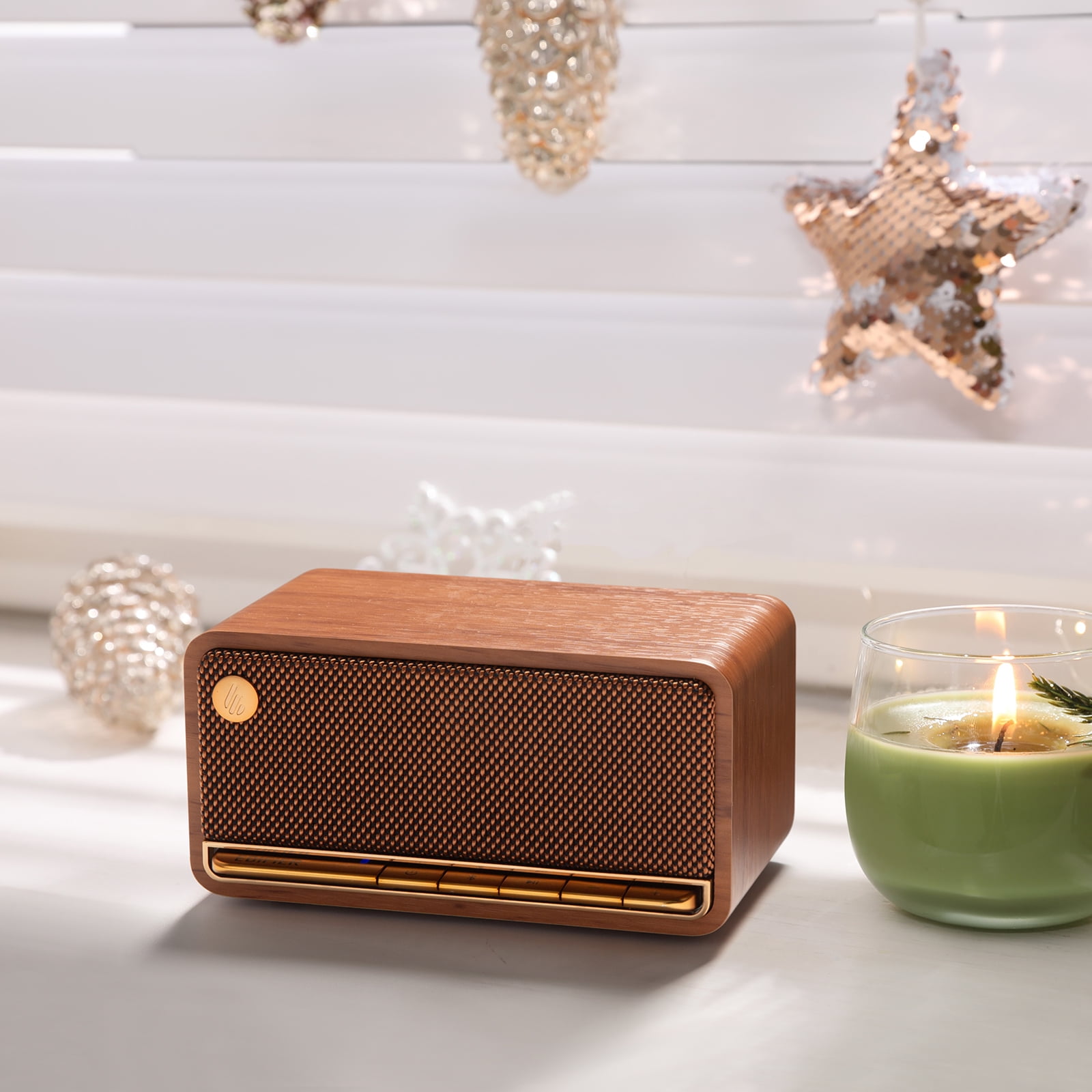 Edifier MP230 Portable Bluetooth Speaker, Wireless Speaker with Stereo Sound for Outdoor Travel, 10-Hour Playtime, Supports USB Soundcard/Micro SD, 20W RMS - Classic Wooden