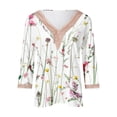 thumbnail image 4 of JINMGG Womens Tops,Fashion Women's Summer V-Neck 3/4 Sleeve Lace Print Casual T-Shirt Blouse,Red XL, 4 of 5