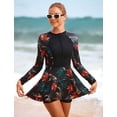 thumbnail image 2 of IDOPIP 2 Piece Long Sleeve Rash Guard Set Long Sleeve Swimsuit Zip Front Swim Shirt Dress with Shorts, 2 of 8