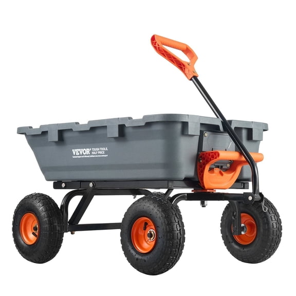 Dump Cart  Poly Garden Dump Cart with Easy to Assemble Steel Frame  Dump Wagon with 2-in-1 Convertible Handle  Utility Wheelbarrow 800 lbs Capacity  10 inch Tires