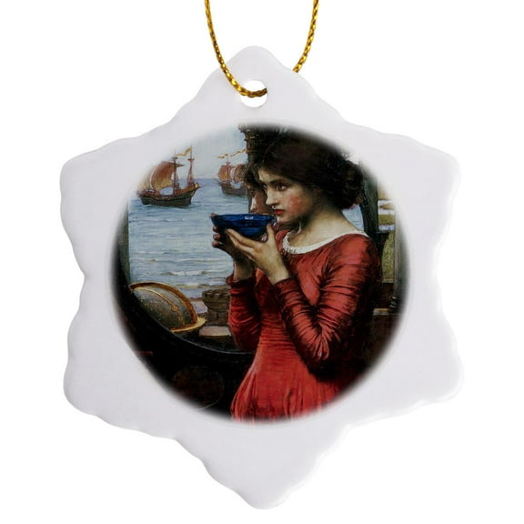 3drose, Destiny by John William Waterhouse, 3 inch Snowflake Porcelain Ornament
