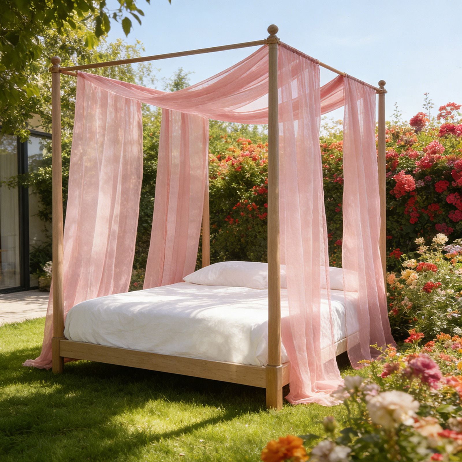 Canopy Bed Curtains Princess Bed Canopy Scarf Valance for Full/Queen Metal Bed Frame,Wood Frame Bed-2 Panel Sheer Curtain Canopy Bed Drapes