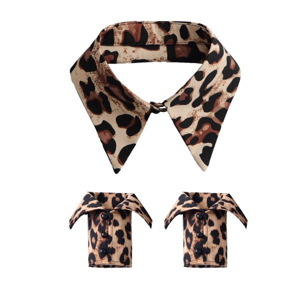 Conjunto de cuello falso con estampado de leopardo para mujer, suéteres, abrigos y vestidos