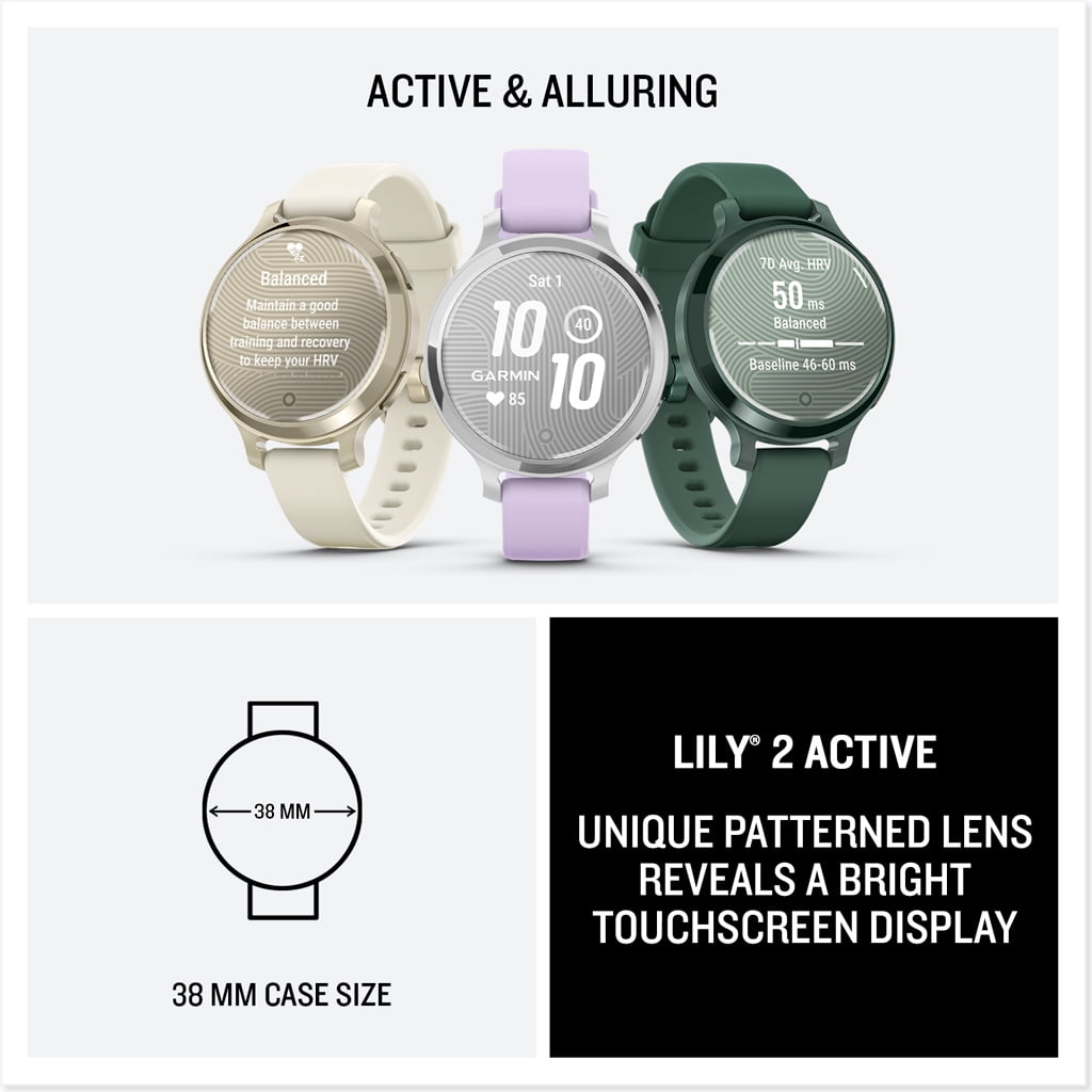 Garmin Lily 2 Small and Stylish Smartwatch Cream Gold with Coconut New (010-02839-00) Earbud Bundle