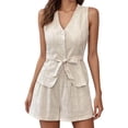 thumbnail image 2 of ibiyuan 2 Piece Sets for Women Summer Fashion 2026 Button V Neck Vest Tops High Waist Shorts Business Casual Outfits, 2 of 7