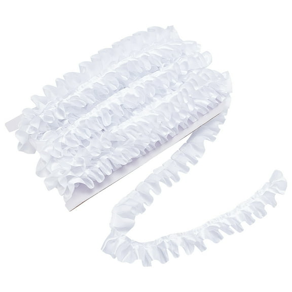 1pc 22Yards 1inch White Satin Ruffle Trim Fabric Trims Satin Pleated Lace Ribbon Vintage Edging Trimmings Fabric for Curtain Sewing Craft Wedding Dress DIY Decor Applique