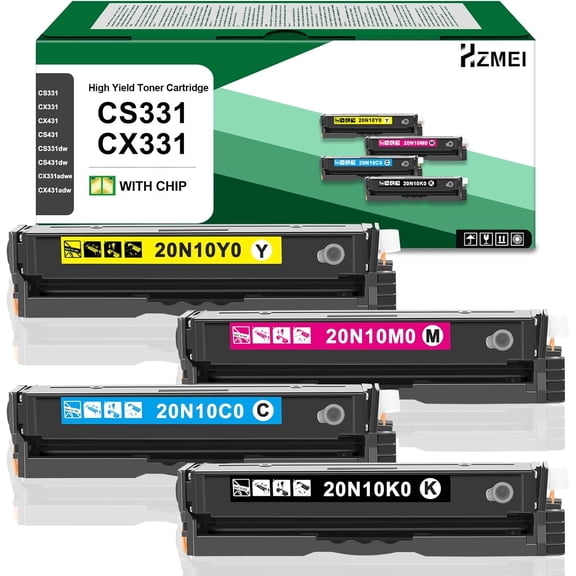 High Yield CS331 CX331 Toner Cartridge 4-Pack with New Chip Compatible with Lexmark CS331 CX331 CS331dw CS431dw CX331adwe CX431adw Series Printer for 20N10K0 20N10C0 20N10M0 20N10Y0 Toner