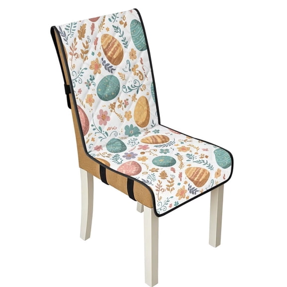 TSOVTHRID Easter Egg Floral Print Quilted Dining Chair Cushion Covers Stretchy Comfy Seat Cushion Slipcovers Removable Armless Chair Covers with Detachable Strap for Easter Decor, Set of 1