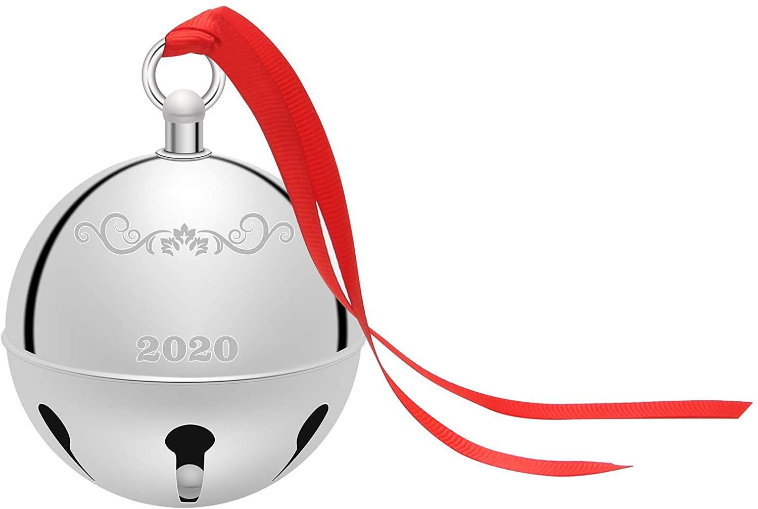 Luxiv Silve Christmas Holly Bell Ornament 2020 Souvenir Christmas Bell with Red Ribbon and Gift Box 2020 Christmas Sleigh Bell Decoration