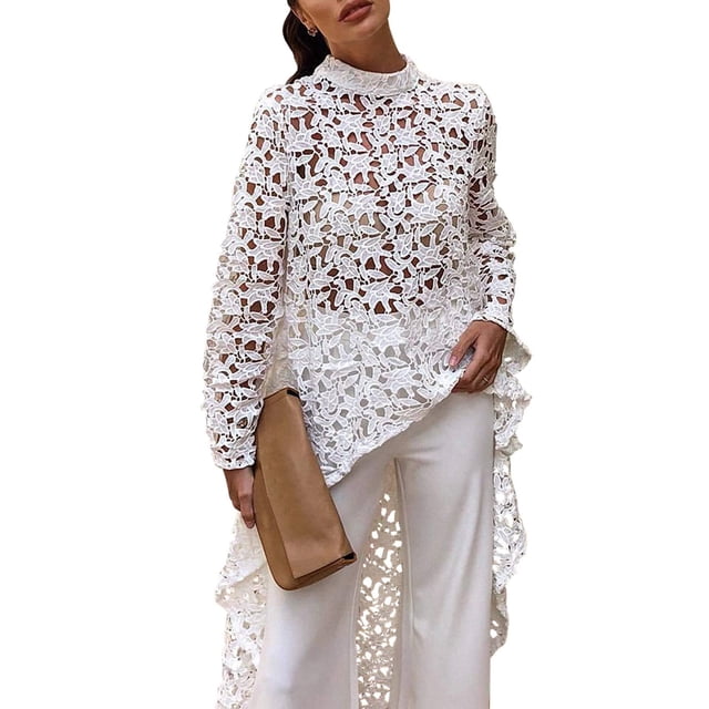 Blusa de Mujer PRETTYGARDEN Manga Larga Asimétrica Blanca Talla L