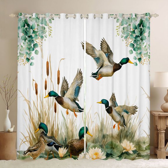 jejeloiu Rustic Mallard Blackout Curtains Set of 2 (52x84 Each),Lotus Leaf Window Curtains For Girls Boys