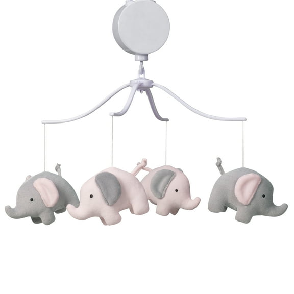 Bedtime Originals Eloise Pink/Gray Elephant Musical Baby Crib Mobile