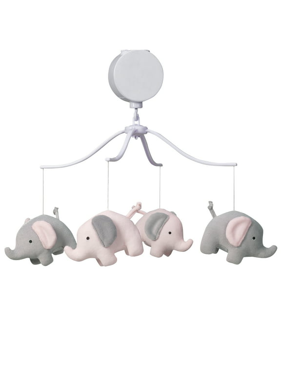 Bedtime Originals Eloise Pink/Gray Elephant Musical Baby Crib Mobile