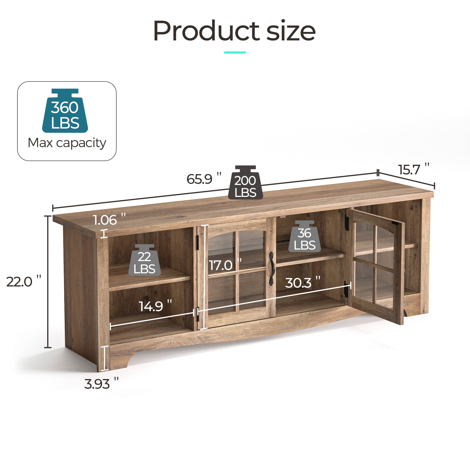 LINSY HOME Modern Farmhouse TV Stand for TVs up to 75", Home Entertainment Center with Storage Cabinet and Adjustable Shelves, Brown