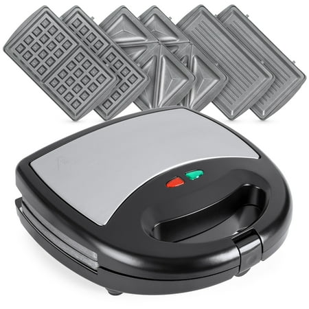 Grill And Sandwich Press Best Choice Products 3-in-1 750W Dishwasher Safe Non-Stick Stainless Steel Electric Sandwich Waffle Panini Maker Press w/ 3 Interchangeable Grill Plates, Auto Shut Down, LED Indicator Light, Black ()