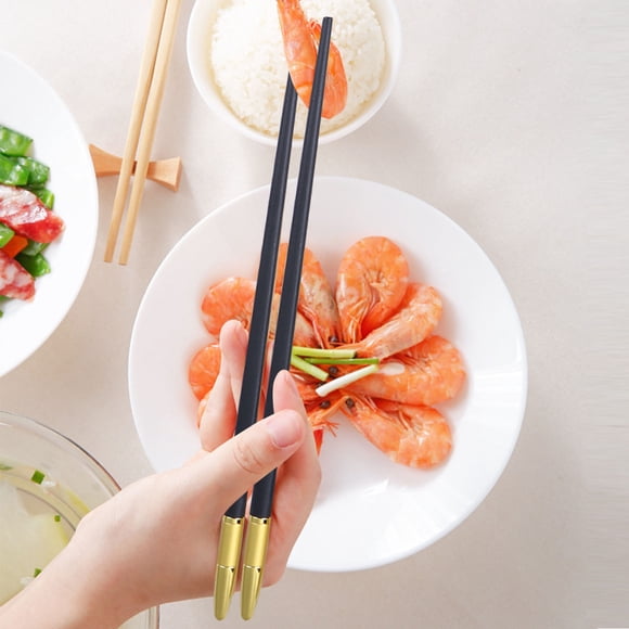 WEUVEB Metal Chopsticks Korean 1 Pair Black Golden Easy to Clean for Household Use