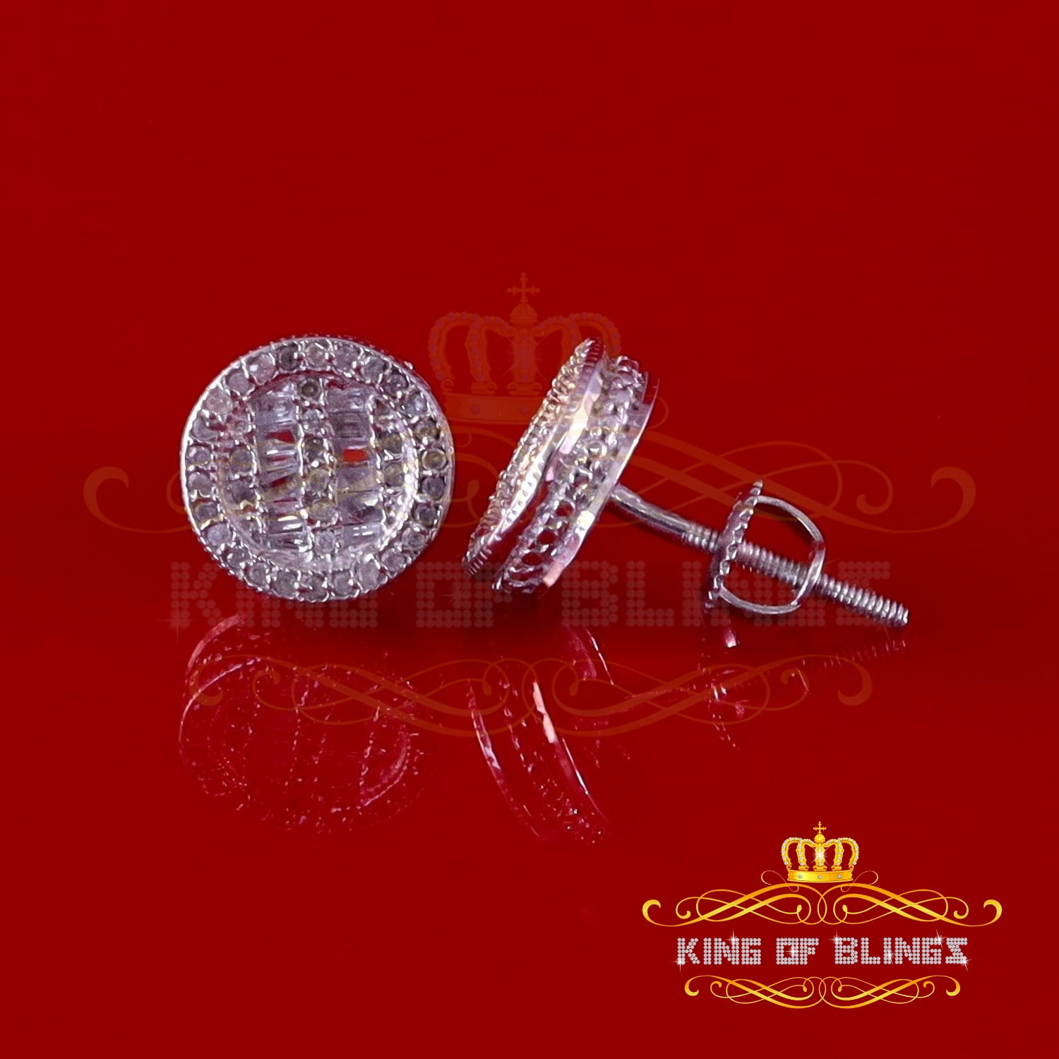 King of Bling's 0.33ct Diamond 925 Sterling White Silver For Men's & Womens Stud Round Earrings