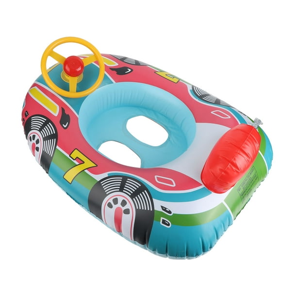 Inflatable Pool Float PVC Airplane Shape Swimming Ring Float Boat with Steering  Wheel for Toddler Kids 