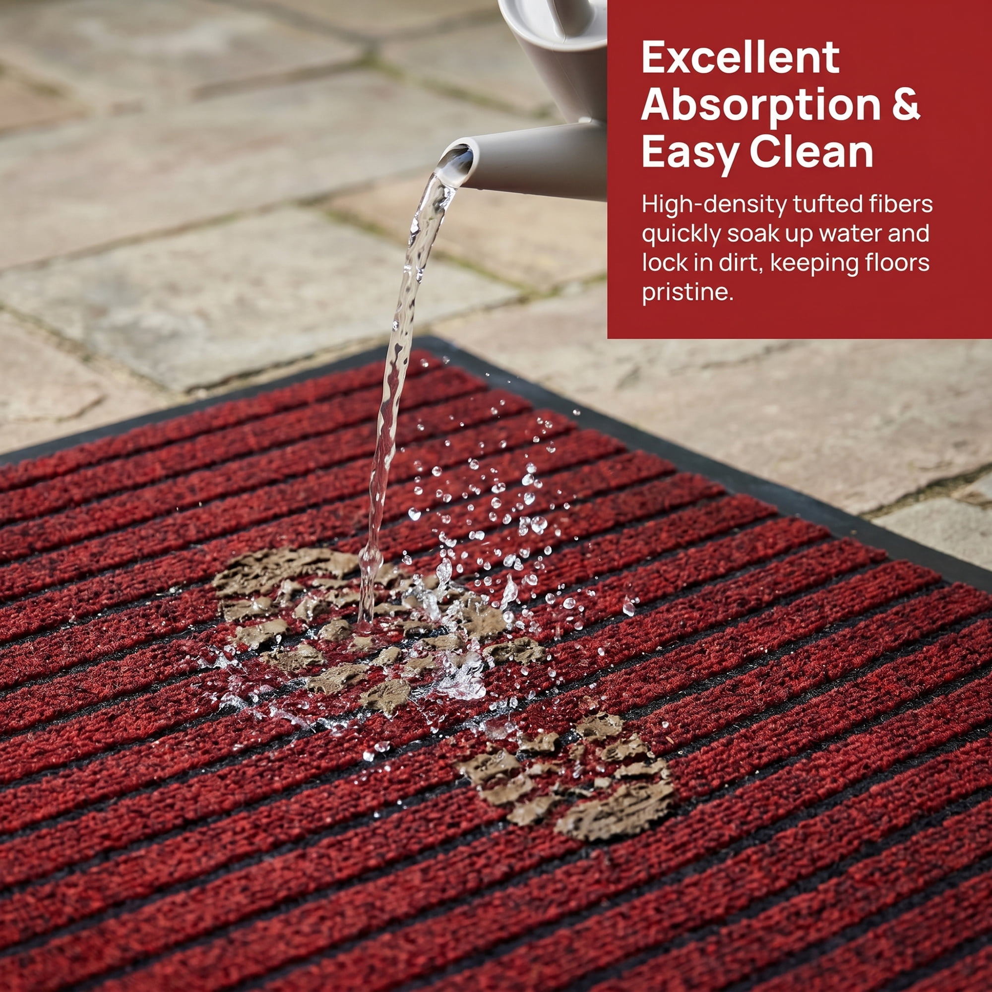 Unique Bargains Waterproof Non-Slip Ribbed Scraper Welcome Front Door Mat Red 32" x 20"
